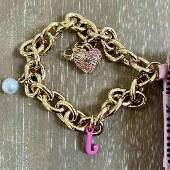 NWT Juicy Couture Top Notch trifold wallet wristlet w gold chain & charms - Picture 5 of 10